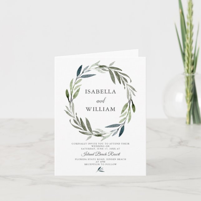 Modern Greenery Boho Bröllop Inbjudan (Framsida)