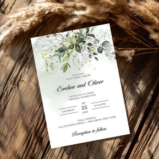 Modern greenery boho eucalyptus vattencolor bröllo inbjudningar (Modern greenery boho eucalyptus watercolor wedding invitation)