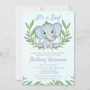Modern Greenery Elephant Boy Shower Inbjudningar