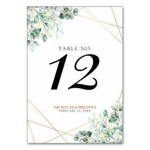 Modern Greenery Eucalyptus Guld Geometric Bröllop Bordsnummer