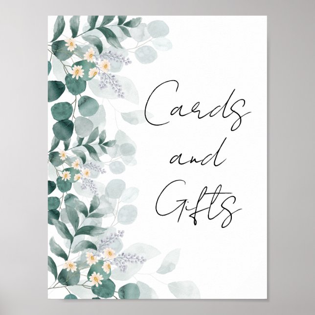 Modern Greenery Eucalyptus Kort och Present Skylt (Framsidan)