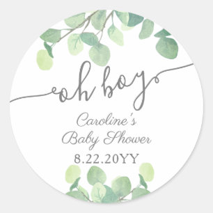 Modern Greenery Eucalyptus Oh Boy Baby Shower Runt Klistermärke