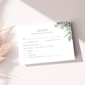 Modern Greenery Eucalyptus Wedding RSVP Card OSA Kort