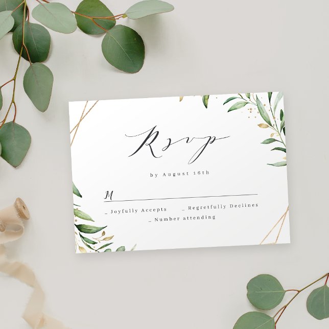 Modern Greenery Geometric Rustic Bröllop OSA Kort (Modern Greenery Geometric Rustic Wedding RSVP Card)