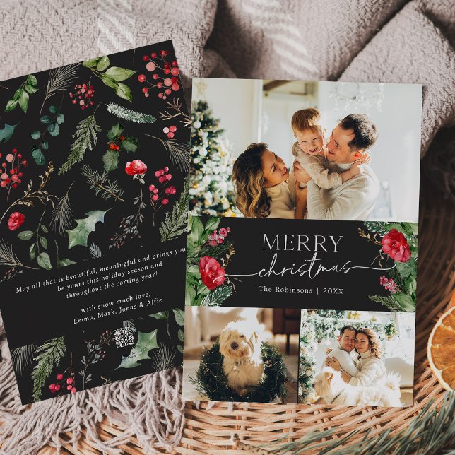 Modern Greenery Grått 3 Photo God jul Julkort (Skapare uppladdad)