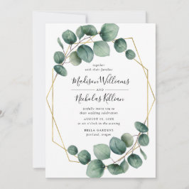 Modern Greenery | Guld Geometric Ram Bröllop Inbjudningar