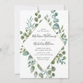 Modern Greenery | Guld Geometric Ram Bröllop Inbjudningar