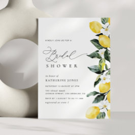 Modern Greenery Lemon Blommigt Bröllop Möhippa Inbjudningar