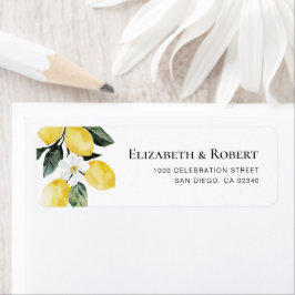 Modern Greenery Lemon Blommigt Bröllop Returadress Etikett