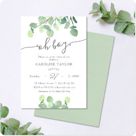 Modern Greenery Oh Boy Simple Baby Shower Inbjudningar
