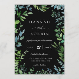 Modern Greenery Ram | Svarta Bröllop Inbjudningar