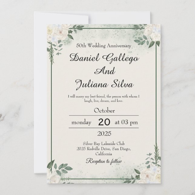 Modern Greenery Wedding Anniversary Invitations Inbjudningar (Framsida)