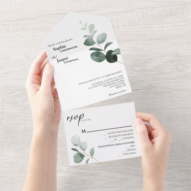 Modern Greenery White Bröllop (Tearaway)