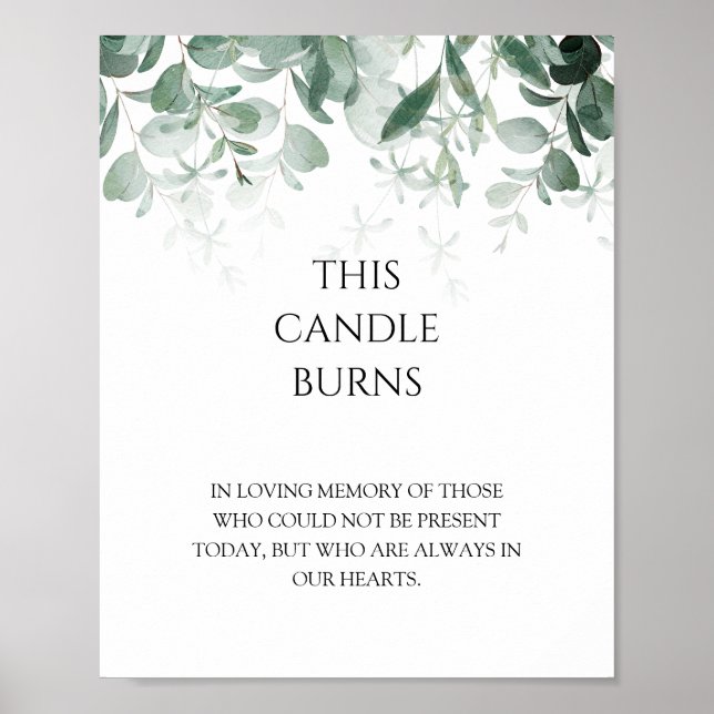 Modern Greenery White Bröllop - Candle Burns Poster (Framsidan)
