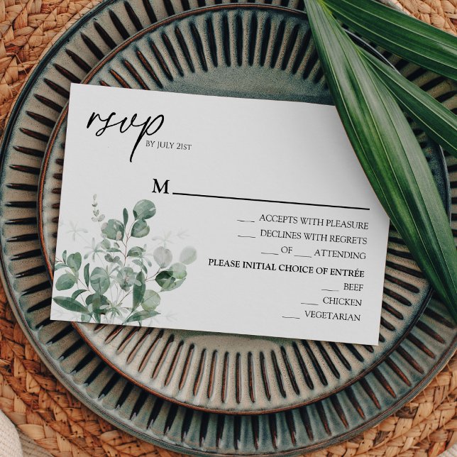 Modern Greenery White Bröllop Menu OSA kort (Skapare uppladdad)
