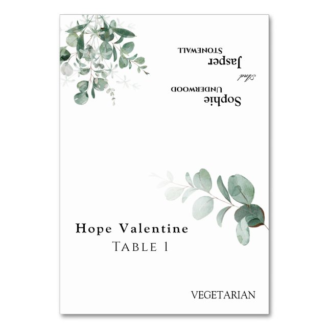 Modern Greenery White Bröllop-placeringskort Bordsnummer (Framsidan)