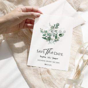 Modern Greenery White Bröllop spara datum Card Datumet