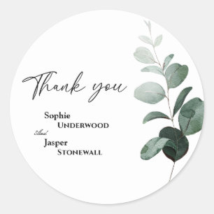 Modern Greenery White Bröllop Tack Sticker Runt Klistermärke