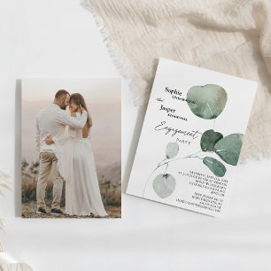 Modern Greenery White Photo Förlovningsfest Inbjudningar