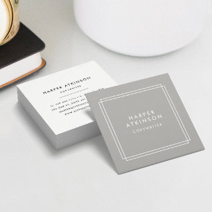 Modern Greige Taupe och White Borderade Fyrkantigt Visitkort