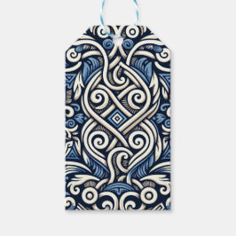 Modern grekisk blå och vit mönster presentetikett