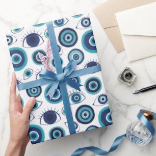 Modern grekiska Evil Öga Mönster Wrapping Papper Presentpapper