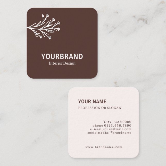 Modern Gren Inredingsdesign Coffee Brown Fyrkantigt Visitkort (Fram/baksida)