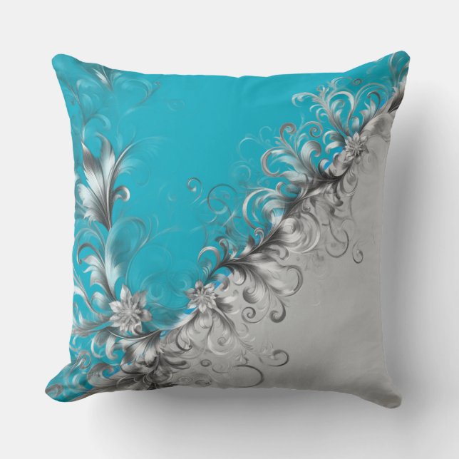 Modern Grey and Turquoise Decorative Silver Pillow Kudde (Framsida)