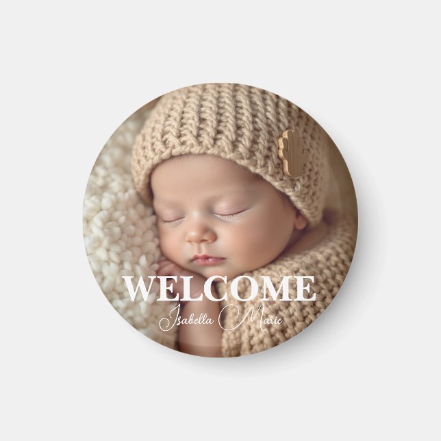  Modern Grey and White Photo Birth Announcement Magnet (Framsidan)