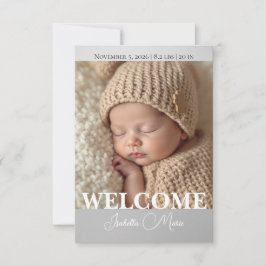  Modern Grey and White Photo Birth Announcement Tack Kort