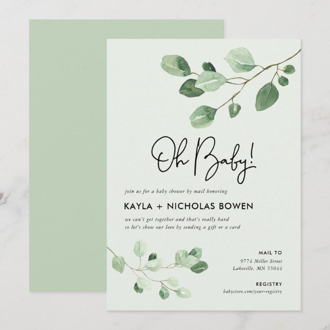 Modern grey Baby Shower by Mail Inbjudningar (Fram/baksida)