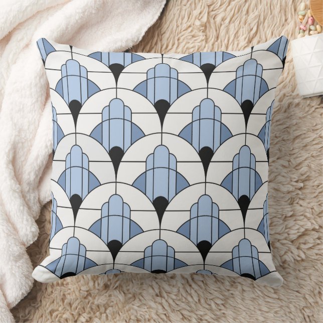 Modern Grey/Blue Art Deco Style  Kudde (Filt)