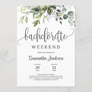 Modern grey boho foliage bachelorette helg inbjudningar