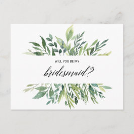 Modern Grey Botanical Foliage Bridesmaid Inbjudan Vykort