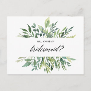 Modern Grey Botanical Foliage Bridesmaid Inbjudan Vykort