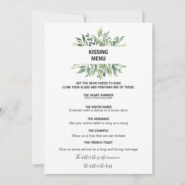 Modern Grey Botanical Foliage Kissing Menu (Framsida)