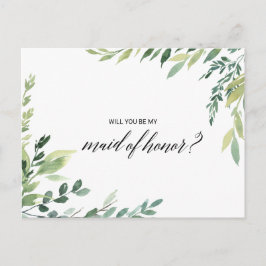 Modern Grey Botanical Foliage Maid of honor Inbjudan Vykort