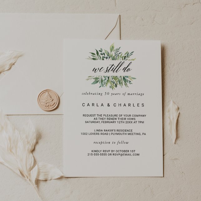 Modern Grey Botanical Foliage Vow Renewal Inbjudningar (Skapare uppladdad)