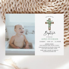 Modern Grey Boy Baptism Firande Photo Inbjudningar