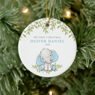 Modern Grey Elephant Boy Första jul Julgransprydnad Keramik