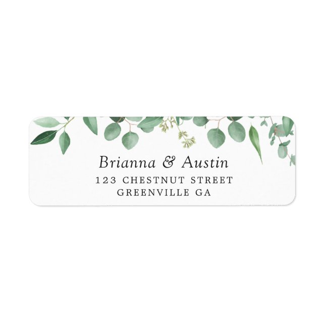 Modern Grey Eucalyptus Botanical Address Label Returadress Etikett (Framsidan)