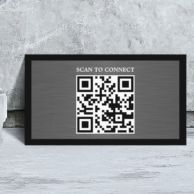 Modern Grey Faux Metal Black QR Code Bold Visitkort (Skapare uppladdad)