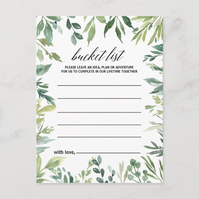 Modern Grey Foliage Bucket List Cards Vykort (Framsida)
