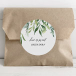 Modern Grey Foliage Kärlek är Sweet Bröllop Runt Klistermärke<br><div class="desc">Detta moderna grönbläcket kärlek är ett sött bröllop-klumpdekal som är perfekt för ett tropiskt bröllop. Den här handmålade vattenfärgsdesignen har en vacker grönt som är väl placerad i ramar.</div>