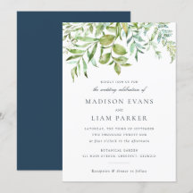 Modern Grey Foliage Löv Navy Bröllop