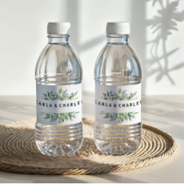 Modern Grey Foliage Vattenflaska Label Vattenflaskor Etikett