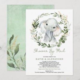 Modern Grey Guld Elephant Baby Shower by Mail Inbjudningar