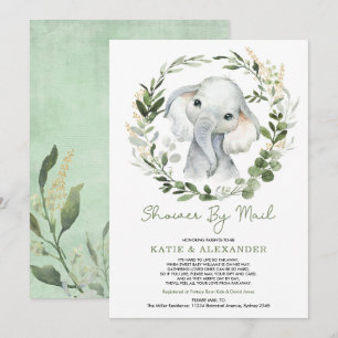 Modern Grey Guld Elephant Baby Shower by Mail Inbjudningar