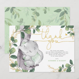 Modern Grey Guld Elephant Baby tackkort Inbjudningar