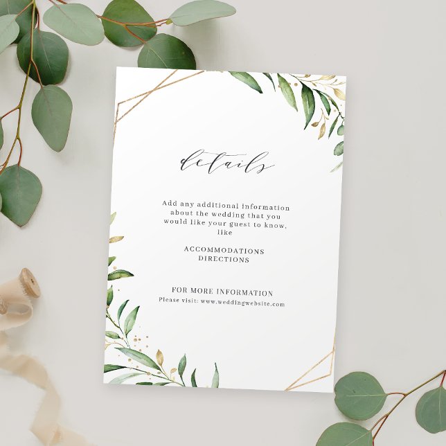 Modern Grey Guld Geometric Rustic Bröllop Tilläggskort (Modern Greenery Gold Geometric Rustic Wedding Enclosure Card)